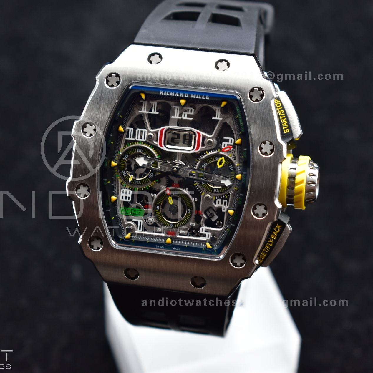 RM011 SS Chrono KVF 1:1 Best Edition Crystal Dial Black on Black Rubber Strap A7750 V3